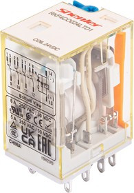 RKF4CO024LTD1, Реле 4пер. 24VDC, 6A/250VAC LED+тест. Кнопка+диод (A1+/A2-)