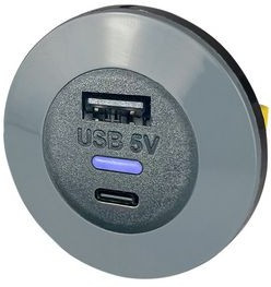 PVP WP AC FF, Charger, Front Fitting, IP65, Car, 2x USB-A / USB-C, 3.6A, 13W, Black / Grey
