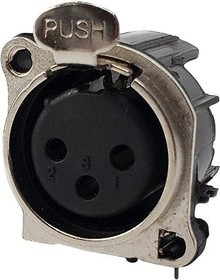 IO-XLR3-F-BH, XLR Connectors 3-Pin XLR, Female, Horizontal, Ground Pin, Metal Face Plate