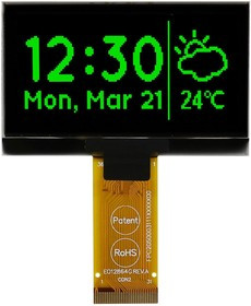 MCOT128064H1V-GM, Графический OLED дисплей, 128 x 64 пикселей, Зеленый на Черном, 3В, I2C, Параллель