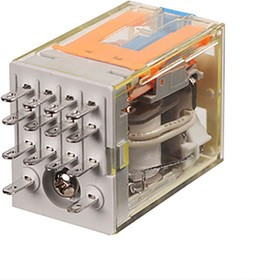 Реле RKE4CO220LTD1, 4CO, 5A(250VAC/30VDC), 220VDC, мех. индикация, тест-кнопка с блокировкой, диод +A1/-A2, LED