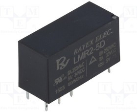 LMR2-5D, Реле: электромагнитное, DPDT, Uобмотки: 5ВDC, 5A/250ВAC, 5A/30ВDC