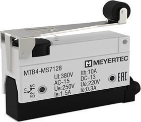 MTB4-MS7128, Выключатель концевой, 10A, IP54, рычаг с роликом, укороченный