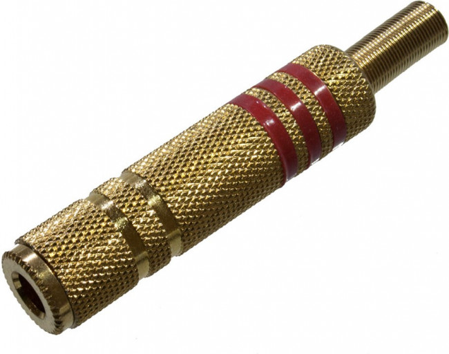 1-155G красный, разъем аудио 6.35мм гнездо стерео металл "позол." на кабель