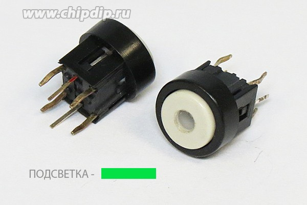 Тактовая кнопка, 10x 9.8, алгоритм работы NO, IL2Взеленый, контакты 6P, PB6142FL-3