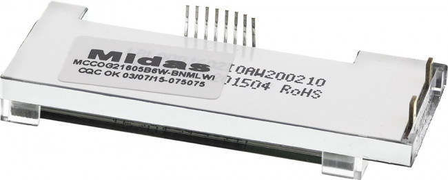 MCCOG21605B6W-BNMLWI, Буквенно-цифровой ЖКД, 16 x 2, Белый на Черном, 3В до 5В, I2C, Английский, Японский, Передающий
