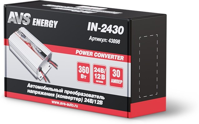 43898, Преобразователь напряжения 24 - 12 В 30 А AVS IN-2430