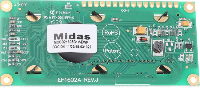 MCOB21605G1V-EWP, Буквенно-цифровой ЖК-дисплей, 16 x 2, Белый на Черном, 5В, Параллельный