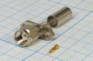 Разъем SMA вилка, RG58,обжимной, фланец 2 отверстия