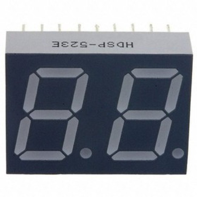 HDSP-523E, Дисплей: LED, 7-сегментный, 14,22мм, 0,56", II.зн: 2, красный, катод