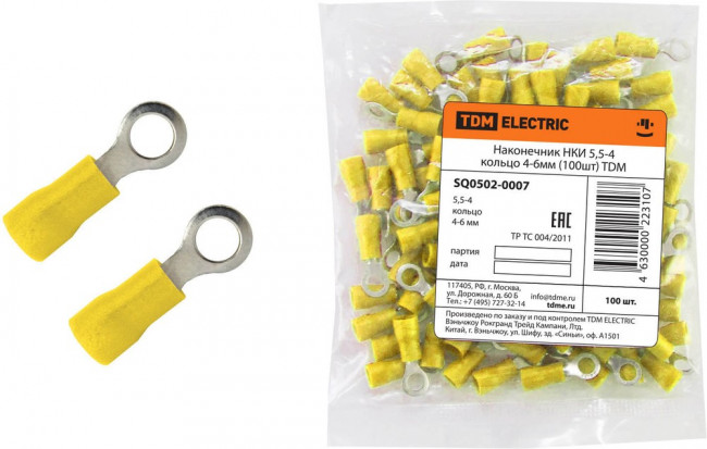 SQ0502-0007, Наконечник НКИ 5,5-4 кольцо 4-6мм² (100шт)