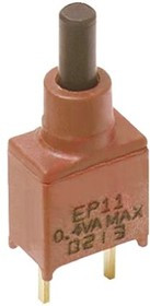 EP11SD1CBE, Switch Push Button OFF Mom SPST Round Plunger 20VAC 20VDC 0.4VA Momentary Contact Thru-Hole PC Pins Tray
