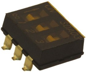 SDA03H0SBR, Switch DIP OFF ON SPST 3 Flush Slide 0.1A 24VDC Gull Wing 1000Cycles 2.54mm SMD T/R SDA03H0SBR, Switch DIP OFF ON SPST 3 Flush Slide 0.1A 24VDC Gull Wing 1000Cycles 2.54mm SMD T/R