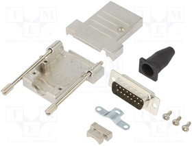 DTSL15LJSRGTDMPK, Разъем D-Sub; PIN: 15; вилка; "папа"; угловой 45°; пайка; на провод