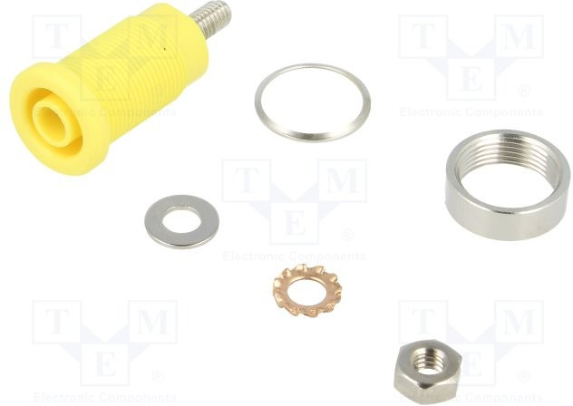 SEB 6445 NI / GE, Yellow Female Banana Socket, 4 mm Connector, Screw Termination, 32A, 1000V, Nickel Plating SEB 6445 NI / GE, Yellow Female Banana Socket, 4 mm Connector, Screw Termination, 32A, 1000V, Nickel Plating