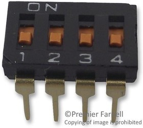 A6TN-4101, DIP / SIP переключатель, Flush Slide, 4 схем(-а), Ползунок, Сквозное Отверстие, SPST, 24 В DC