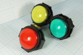 Кнопка с подсветкой зелёного цвета Большого размера, диаметр 52мм,220В/5А, ПКн\220\ 5,0\(ON)-(ON)\d2