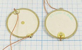 Пьезодиафрагма с двумя керамическими элементами и защитой точек пайки,32x0.6мм,вывода 150мм; 2-х ст