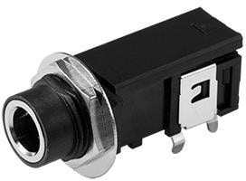 SJ-63062B, Phone Connectors audio jack, 6.35 mm, horizontal, 2 conductor, through hole, 1 switch, w/ nut