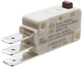 V19S05-HZ015, микропереключатель SPDT 250В 5А фастон 6.3мм 0.15N V19S05-HZ015, микропереключатель SPDT 250В 5А фастон 6.3мм 0.15N