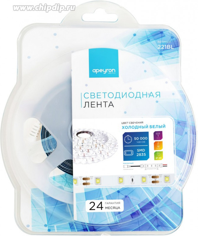 221BL Светодиодная лента в блистере 12В, 9,6Вт/м, smd2835, 60д/м, IP20, 900Лм/м,подложка 10мм, 1м, 6
