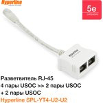 Разветвитель Hyperline, RJ-45 4Prр.USOC -  2 x 2Pr.USOC, цвет белый