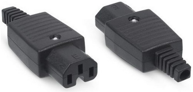 AC-001, Разъем питания кабельный (вилка) IEC-320-C15, 3-х полюсной, 250 В, прямой