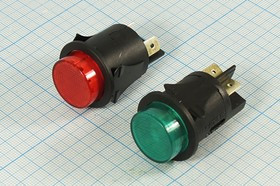 Включатель кнопочный без фиксации (SPST), OFF-(ON) красный с подсветкой, 220В/3А, d23мм; №9815 R ПКн\250\ 3\(SPST)\d23\чер\ ILкр\\4T\PBS-06L
