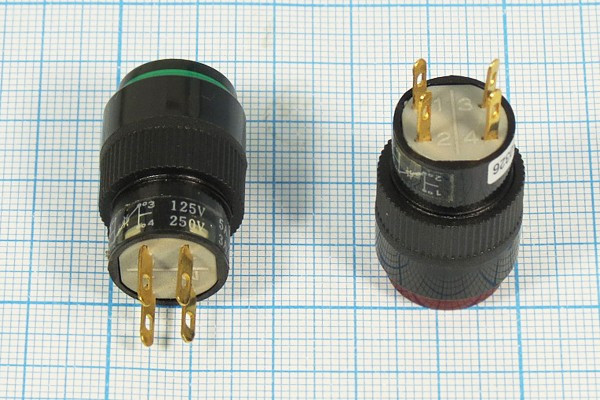 Выключатель кнопочный с фиксацией SPST, OFF-ON красный с подсветкой, 220В/3А, d15мм; №10172R ПКн\250\ 3\SPST\d15\чер\ ILкр\\4C\B1856B\