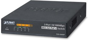 FSD-504HP, Неуправляемый коммутатор Planet 4 порта 10/100Мб/с 802.3at РоЕ, 60 Ватт, 1 порт 10/100Мб/с