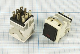 Двухполюсная кнопка с фиксацией и подсветкой черная, 220В/3А,ON-ON; №1155W ПКн\250\ 3\DPDT\17x17\бел\чер&amp; ILкрСд\\8C\KD2-213\