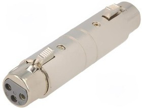 AC3F3FW, XLR Connectors 3 Pole XLR Metal Shell In Line Adapter Female to Female Pre-wired Nickel Finish