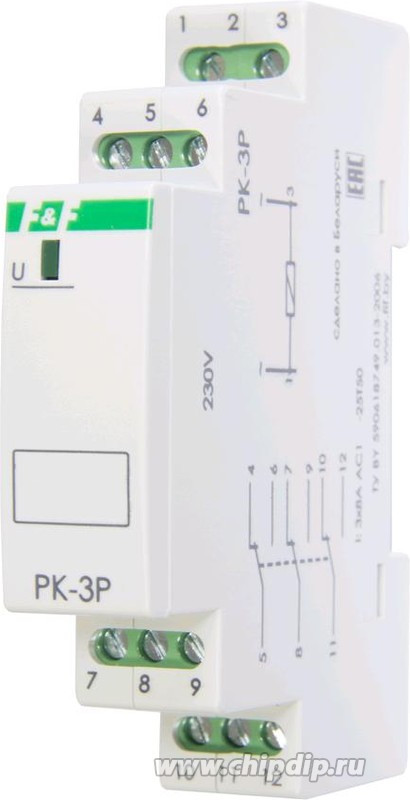 Реле промежуточное (электромагнитное) PK-3P/Un12V ЕВРОАВТОМАТИКА