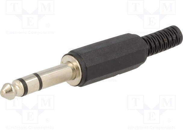 JC-015, Вилка, Jack 6,3мм, "папа", stereo, с амортизатором, прямой, пайка