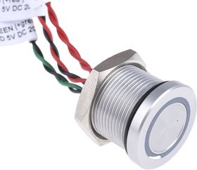 PBAR9AF0000A2A, Illuminated Piezo Switch, Momentary, Pulse, SPST, IP68, Flying Lead, 200 mA @ 24 V dc, -40 +75°C