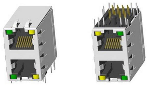 TJ9-8P8-01 LED, Блок сетевых розеток RJ 8P8C FTP c LED индекацией, двухрядный, 2 гнезда