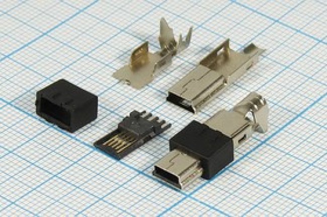 Разъем miniUSB M-SP5P4C вилка, тип B, контакты 5P, монтаж на кабель, M-SP5P4C Разъем miniUSB M-SP5P4C вилка, тип B, контакты 5P, монтаж на кабель, M-SP5P4C