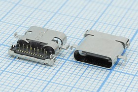 Гнездо USB 3.1, Тип C, 12 прямых и 12 угловых контактов; №14575 гн USB \C 3,1\24P4C\плат\ \\USB3,1TYPE-C 24PF-006
