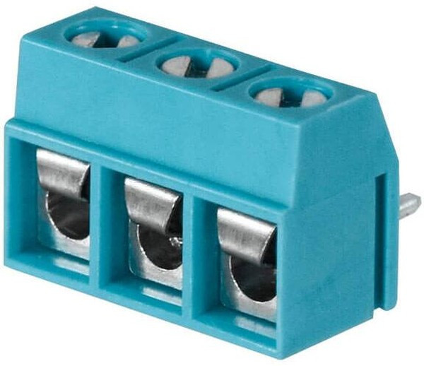 TB002V-500-03BE, Fixed Terminal Blocks Terminal block, screw type, 5.00 , vertical, 3 poles, CUI Blue, slotted screw, PCB mount