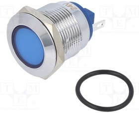 IND19-24B-C, Индикат.лампа LED, плоский, 24ВDC, 24ВAC, Отв O19мм, латунь