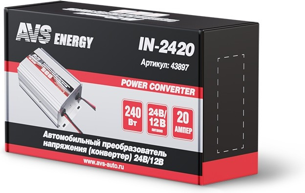 43897, Преобразователь напряжения 24 - 12 В 20 А AVS IN-2420