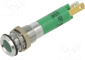 19010251, Индикат.лампа: LED; плоский; зеленый; 12ВDC; O8мм; металл