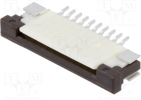 FFC3B07-10-T, FFC / FPC разъем, 1 мм, 10 контакт(-ов), Гнездо, FFC3B07 Series, Surface Mount Right Angle, Низ
