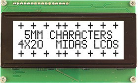 MC42005A6W-FPTLWS-V2, Буквенно-цифровой ЖКД, 20 x 4, Черный на Белом, 5В, SPI, Английский, Японский, Полупрозрачный