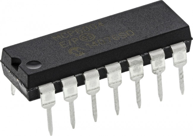 MCP6004-E/P, Операционный усилитель, Четверной, 4 Усилителя, 1 МГц, 0.6 В/мкс, 1.8В до 6В, DIP, 14 вывод(-ов)