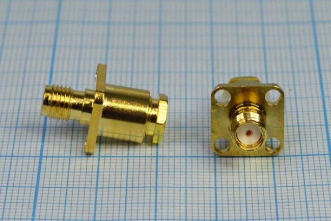 Гнездо SMA, под кабель RG58, на панель, фланец 4 отверстия, позолоченный; №14804 гн SMA\RG58\пан\флан 4 отв\жел\ Гнездо SMA, под кабель RG58, на панель, фланец 4 отверстия, позолоченный; №14804 гн SMA\RG58\пан\флан 4 отв\жел\