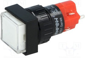 V16F-11-230W, Переключатель: кнопочный, Пол: 2, SPDT, 3A/250ВAC, 2A/24ВDC, IP40