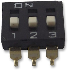 A6S3104H, DIP / SIP переключатель, 3 схем(-а), Ползунок, SMD (Поверхностный Монтаж), SPST, 24 В DC, 25 мА A6S3104H, DIP / SIP переключатель, 3 схем(-а), Ползунок, SMD (Поверхностный Монтаж), SPST, 24 В DC, 25 мА