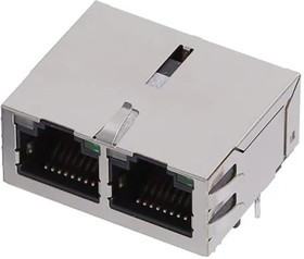 JXG0-0129NL, Modular Connectors / Ethernet Connectors 1000Base-T NonPoE 1x2-Port RJ45 THT