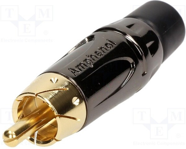 ACPL-CBK, Вилка; RCA; "папа"; короткий; прямой; пайка; черный; позолота; 3-7мм